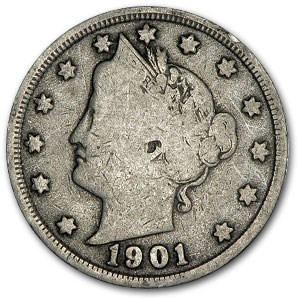 1901 Liberty Head V Nickel Good+ 1901 Liberty Head V Nickel Good+